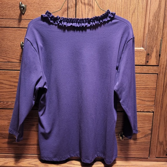 Ninety Purple Ruffle V Neck Long Sleeve Sweater - Picture 4 of 4